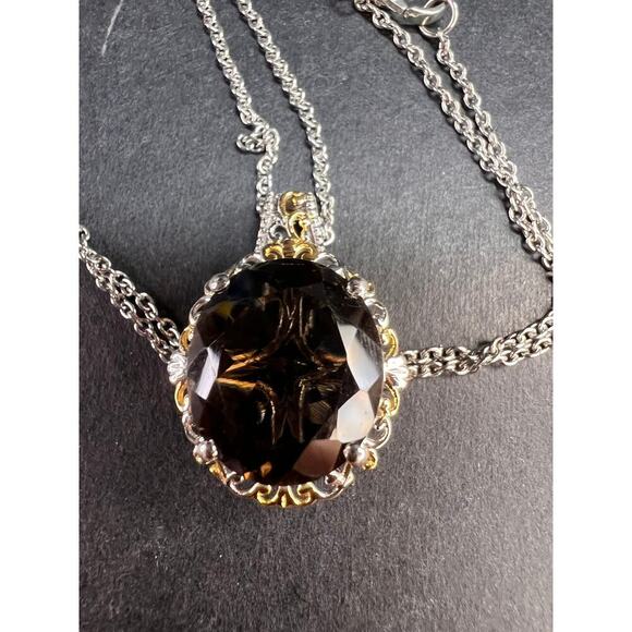NEW Smoky Quartz pendant in platinum and YG over brass and stainless steel - Picture 1 of 12